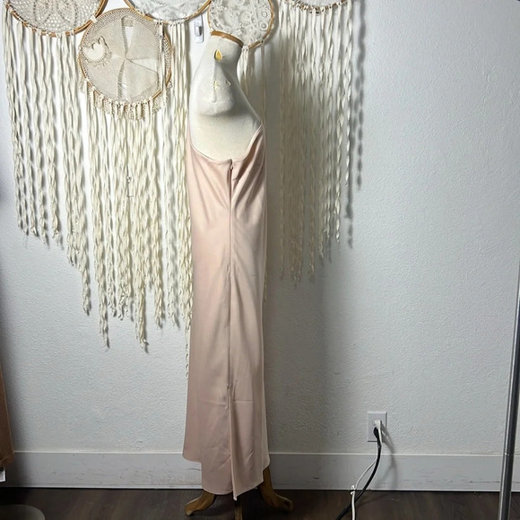 Anthropologie | BHLDN Blush One Shoulder Satin Dress with Side Slits US14 - Picture 3 of 10